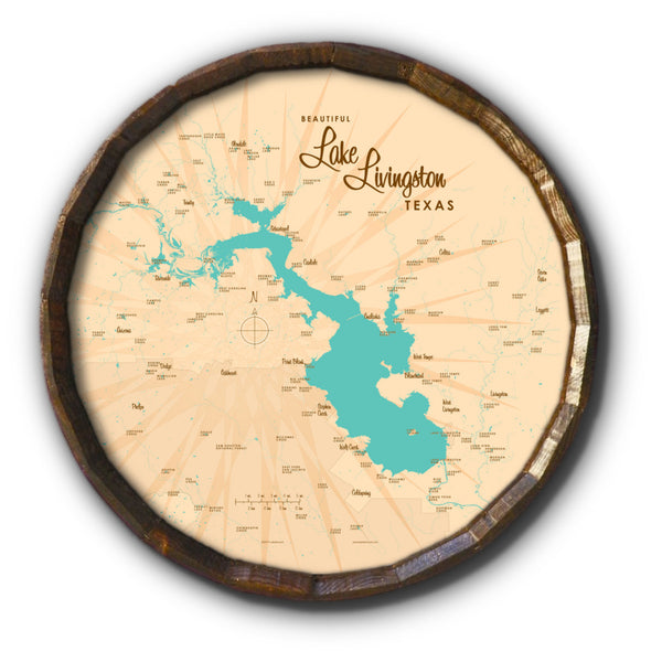 Lake Livingston Texas, Barrel End Map Art