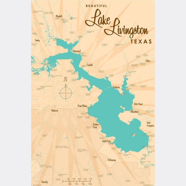 Lake Livingston Texas, Metal Sign Map Art