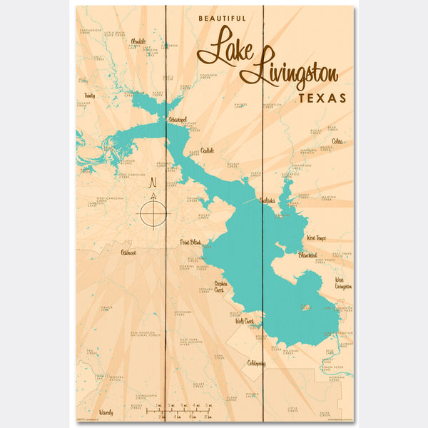 Lake Livingston Texas, Wood Sign Map Art