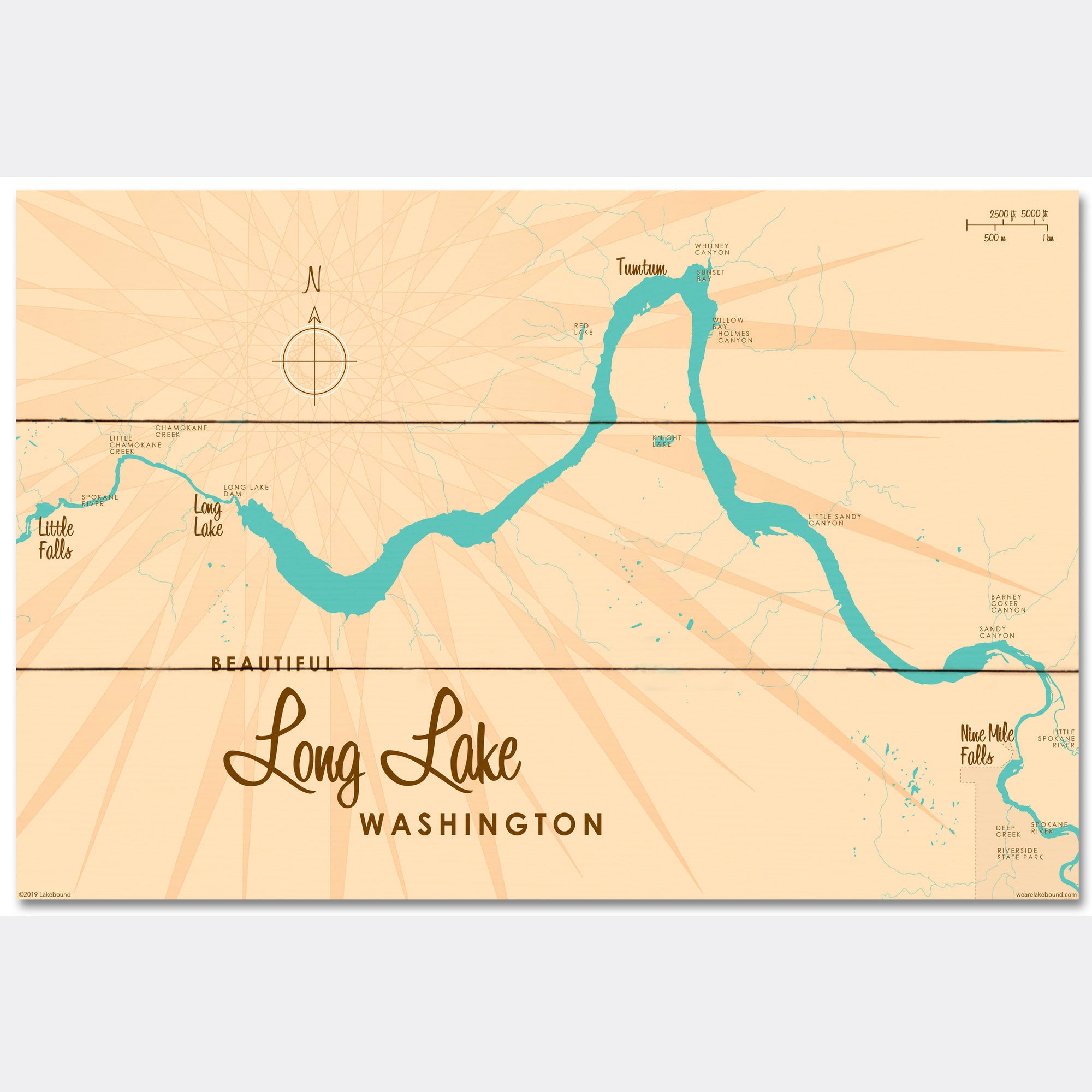 Long Lake Washington, Wood Sign Map Art
