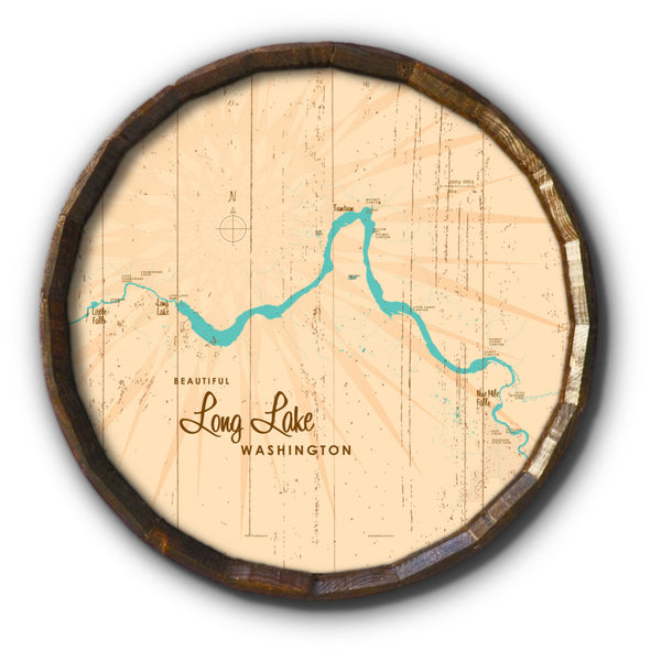 Long Lake Washington, Rustic Barrel End Map Art