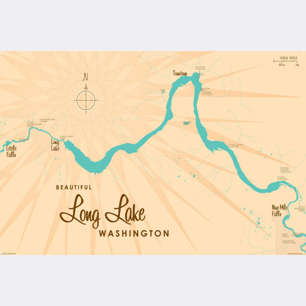 Long Lake Washington, Metal Sign Map Art