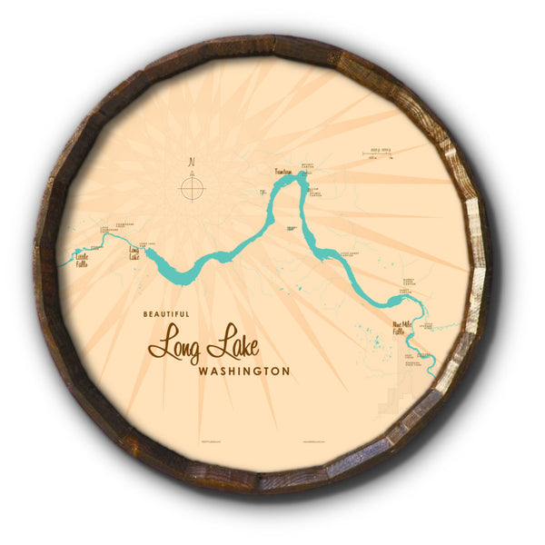 Long Lake Washington, Barrel End Map Art