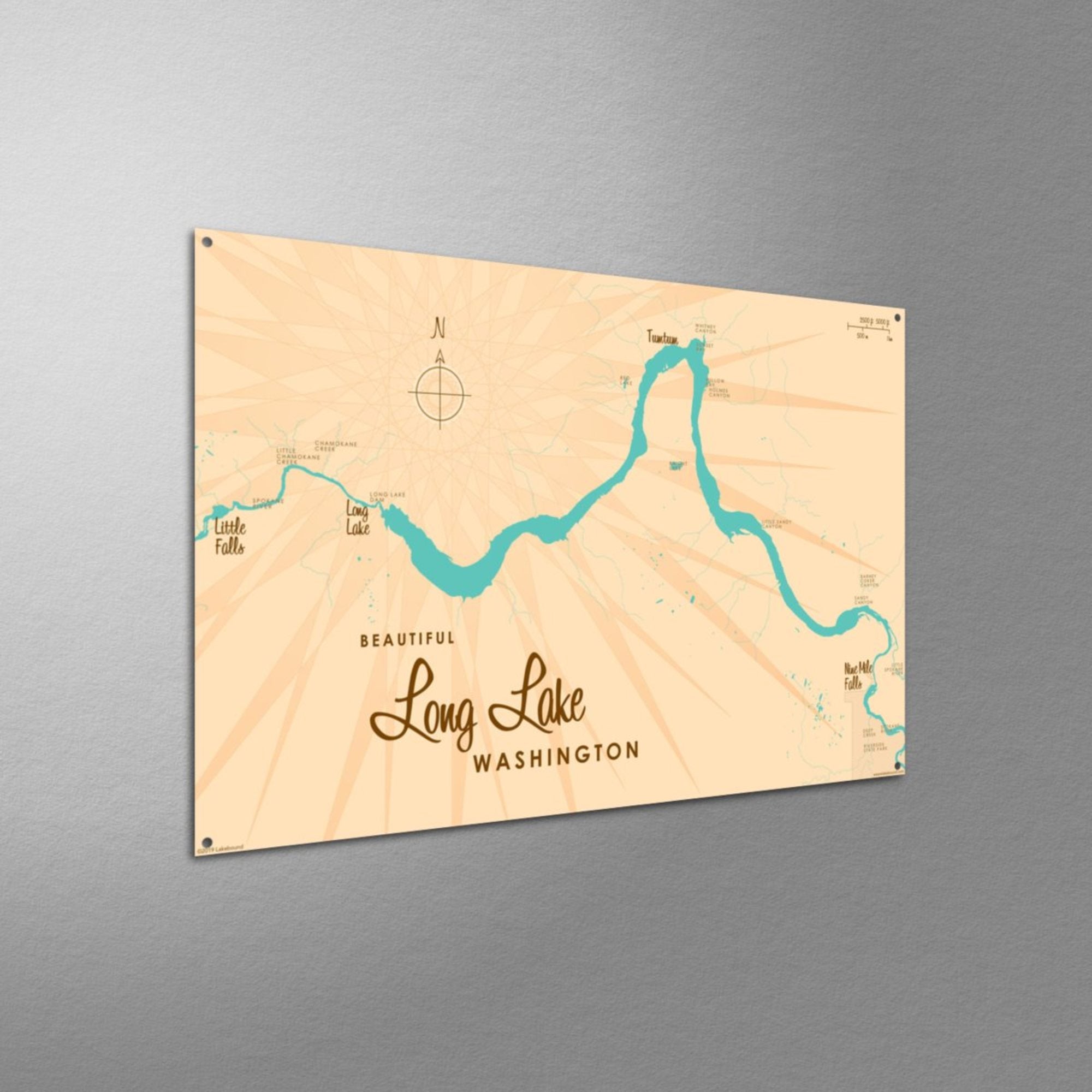 Long Lake Washington, Metal Sign Map Art