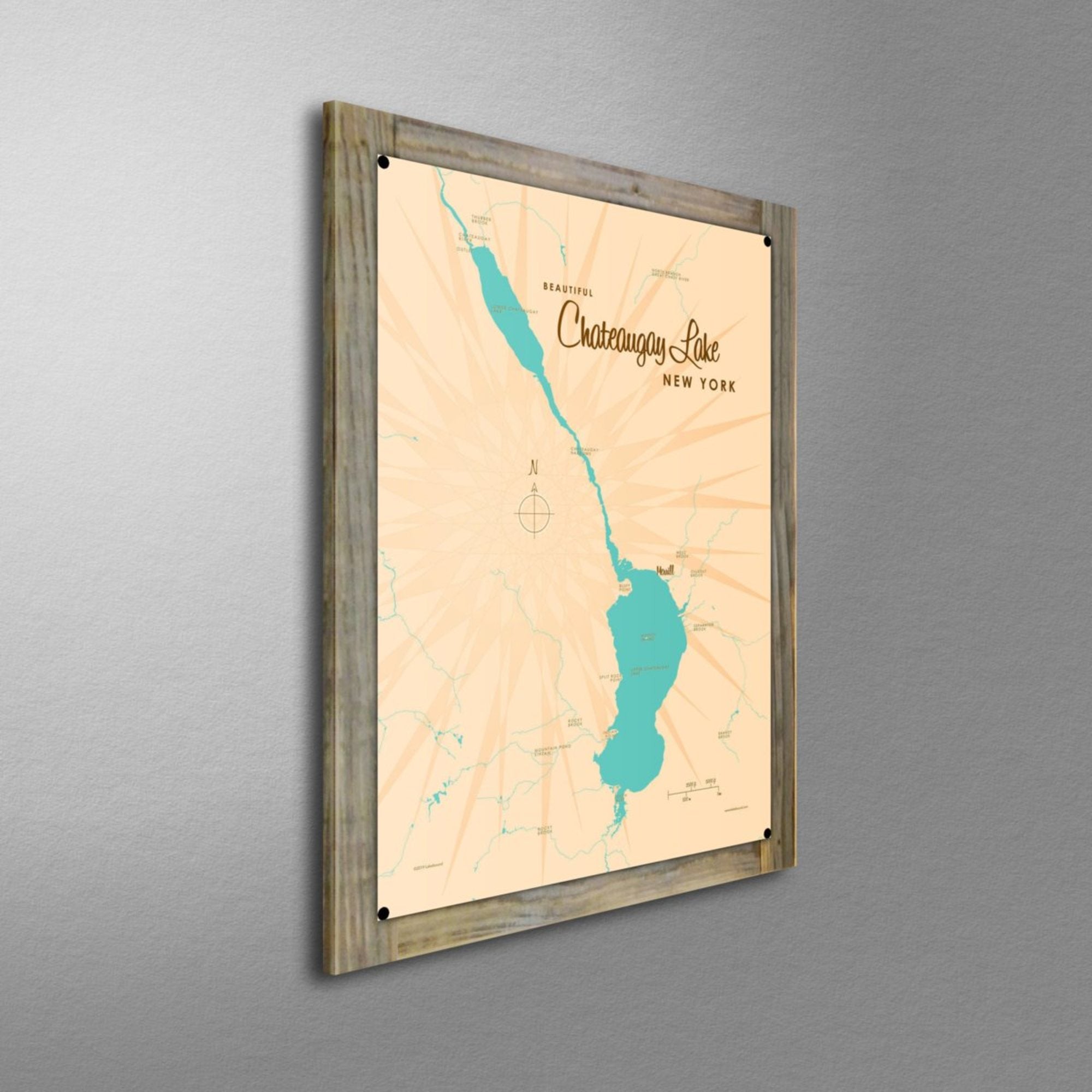 Chateaugay Lake New York, Wood-Mounted Metal Sign Map Art