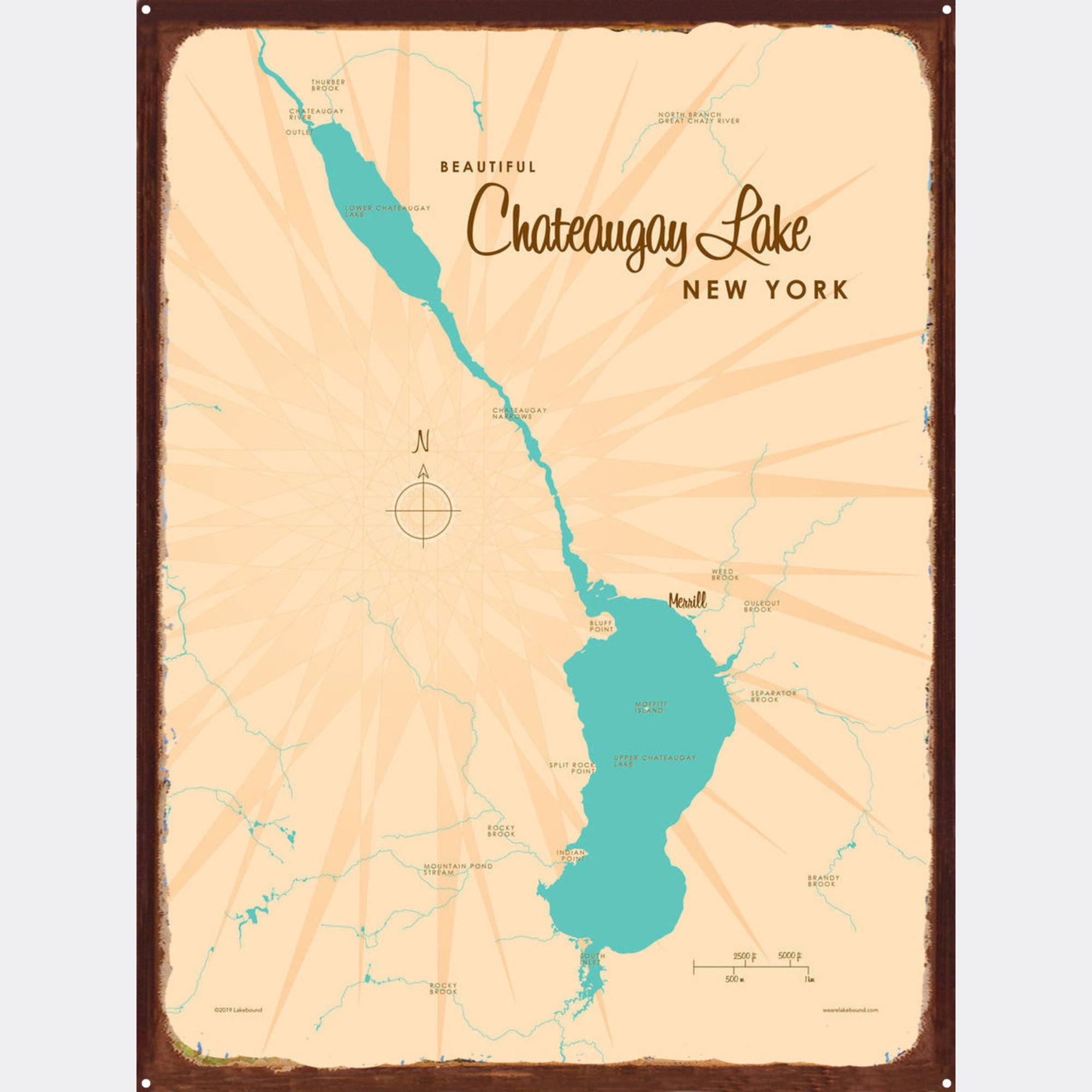 Chateaugay Lake New York, Rustic Metal Sign Map Art