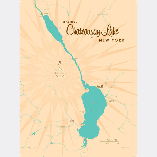 Chateaugay Lake New York, Metal Sign Map Art