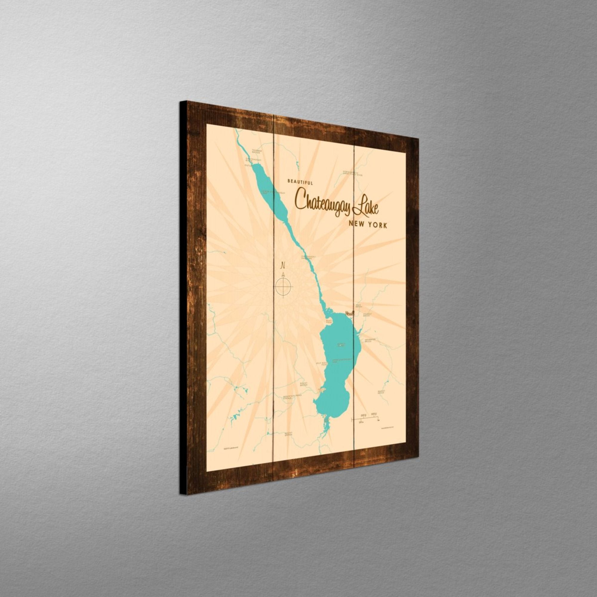 Chateaugay Lake New York, Rustic Wood Sign Map Art