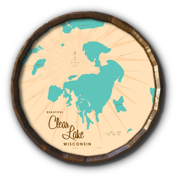 Clear Lake Wisconsin, Barrel End Map Art