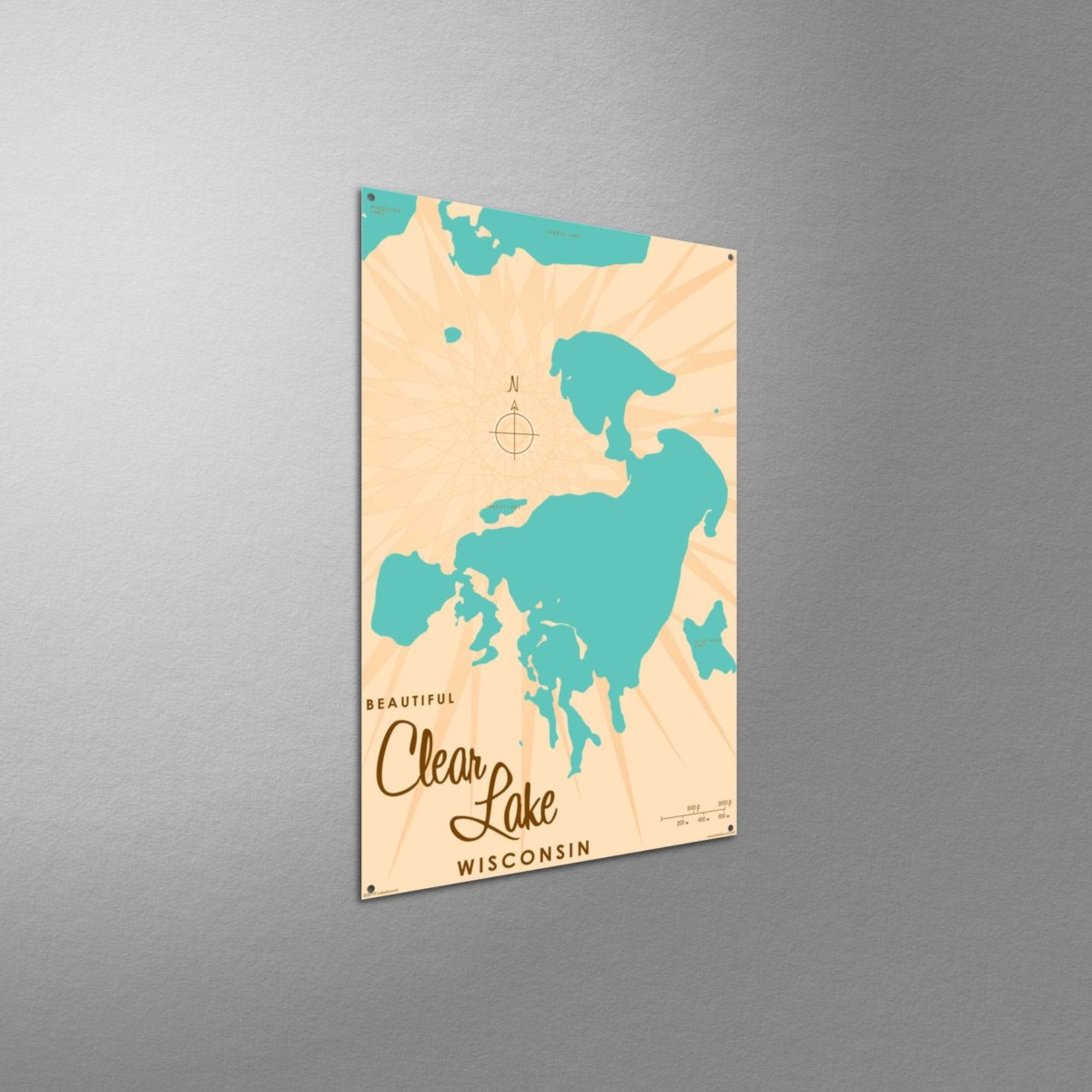 Clear Lake Wisconsin, Metal Sign Map Art