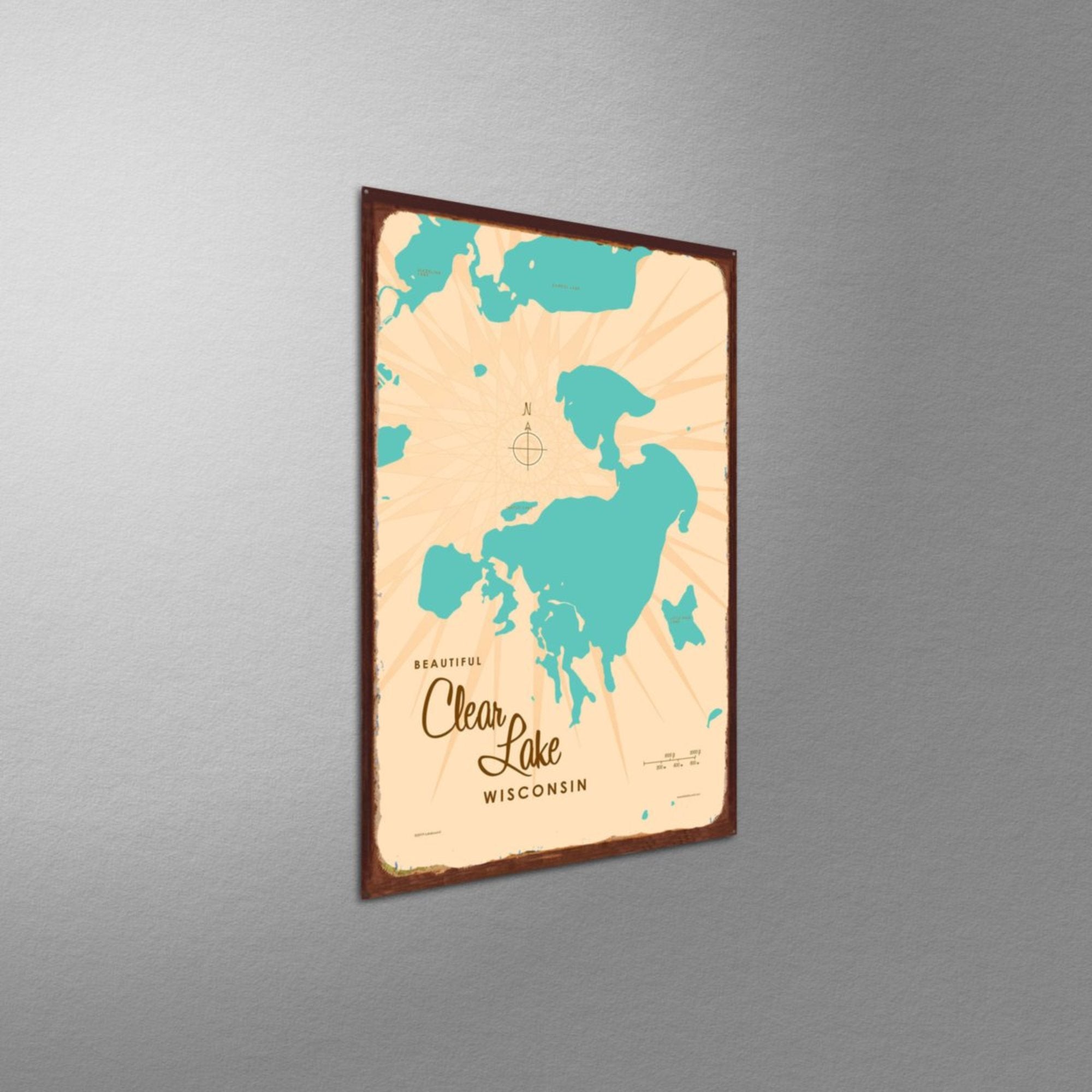 Clear Lake Wisconsin, Rustic Metal Sign Map Art