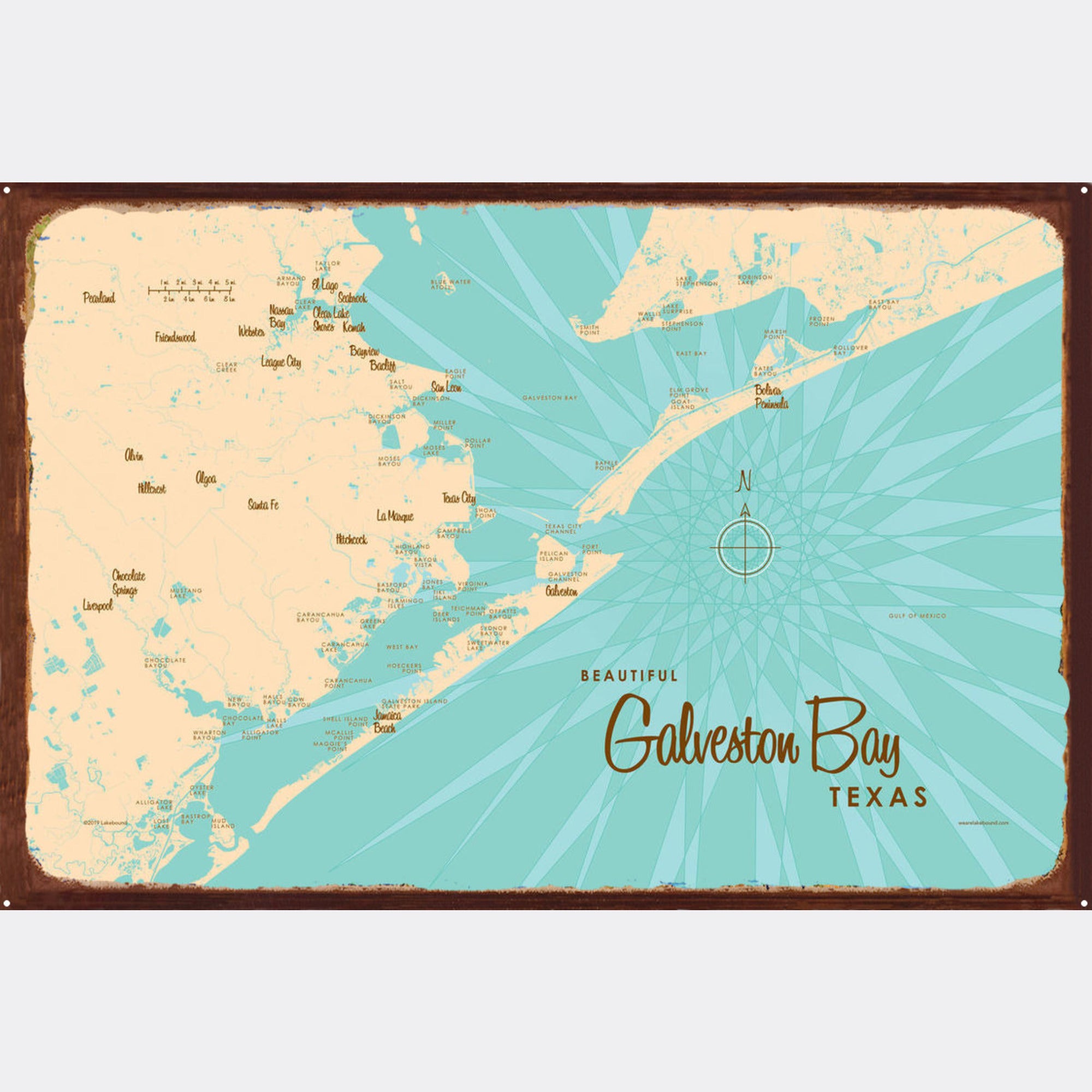 Galveston Bay Texas, Rustic Metal Sign Map Art