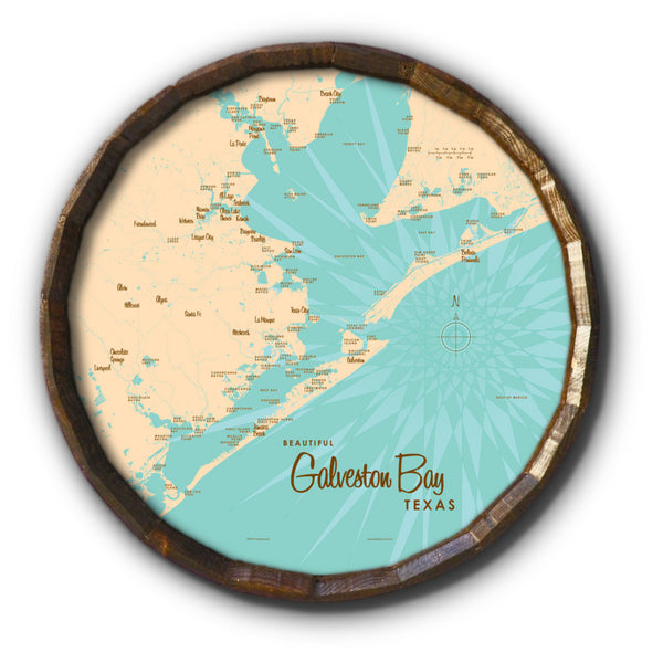 Galveston Bay Texas, Barrel End Map Art