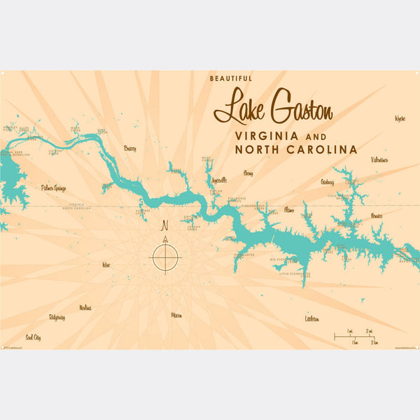 Lake Gaston Virginia North Carolina, Metal Sign Map Art