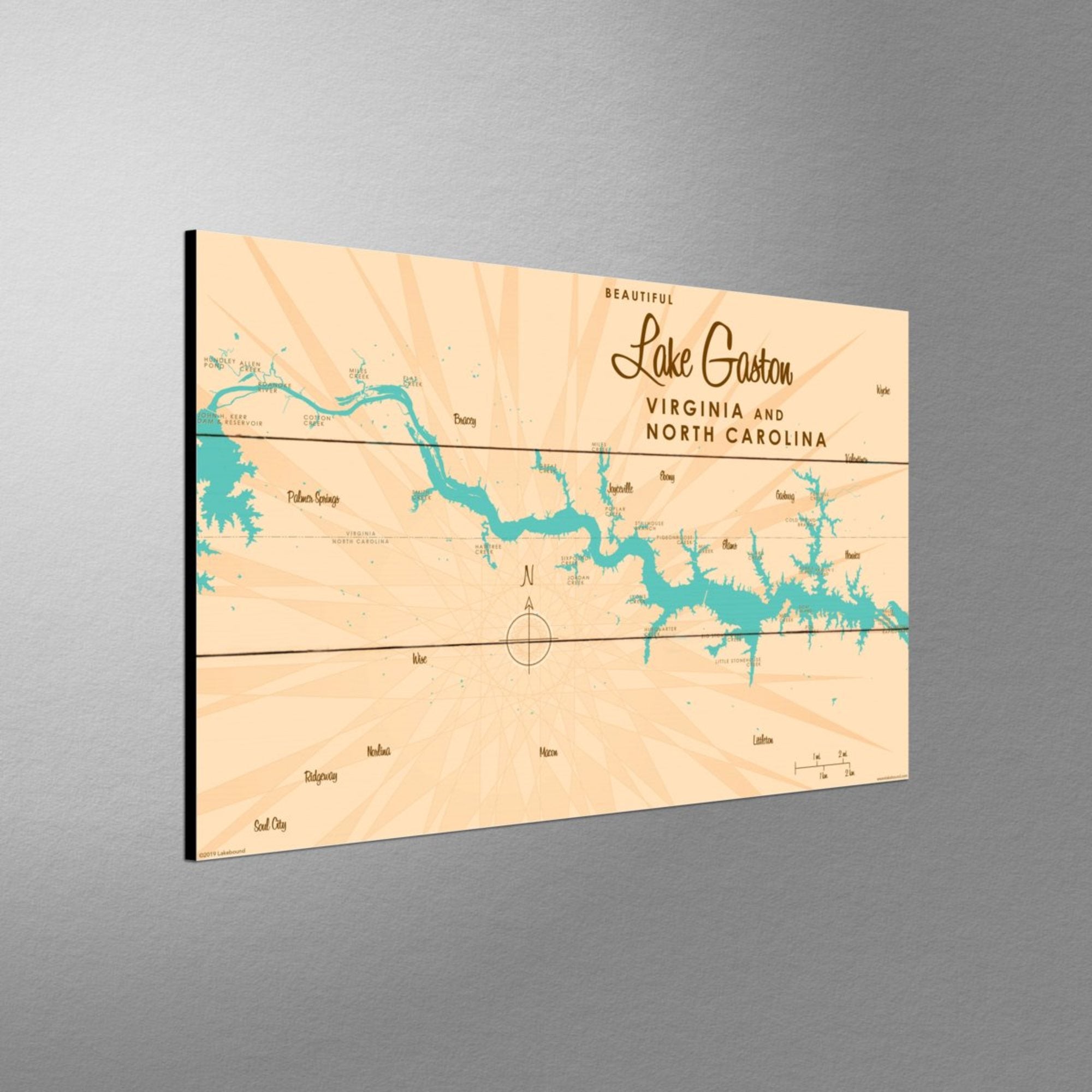 Lake Gaston VA North Carolina, Wood Sign Map Art