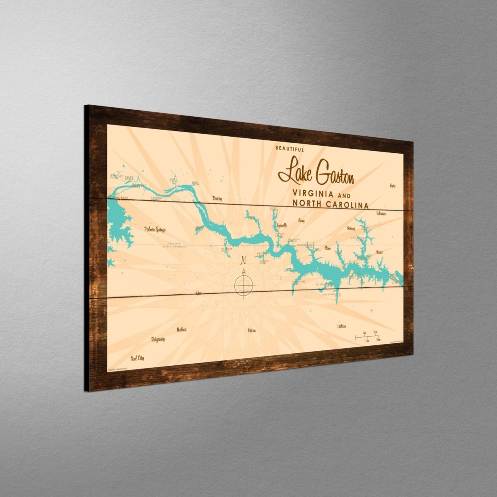 Lake Gaston VA North Carolina, Rustic Wood Sign Map Art