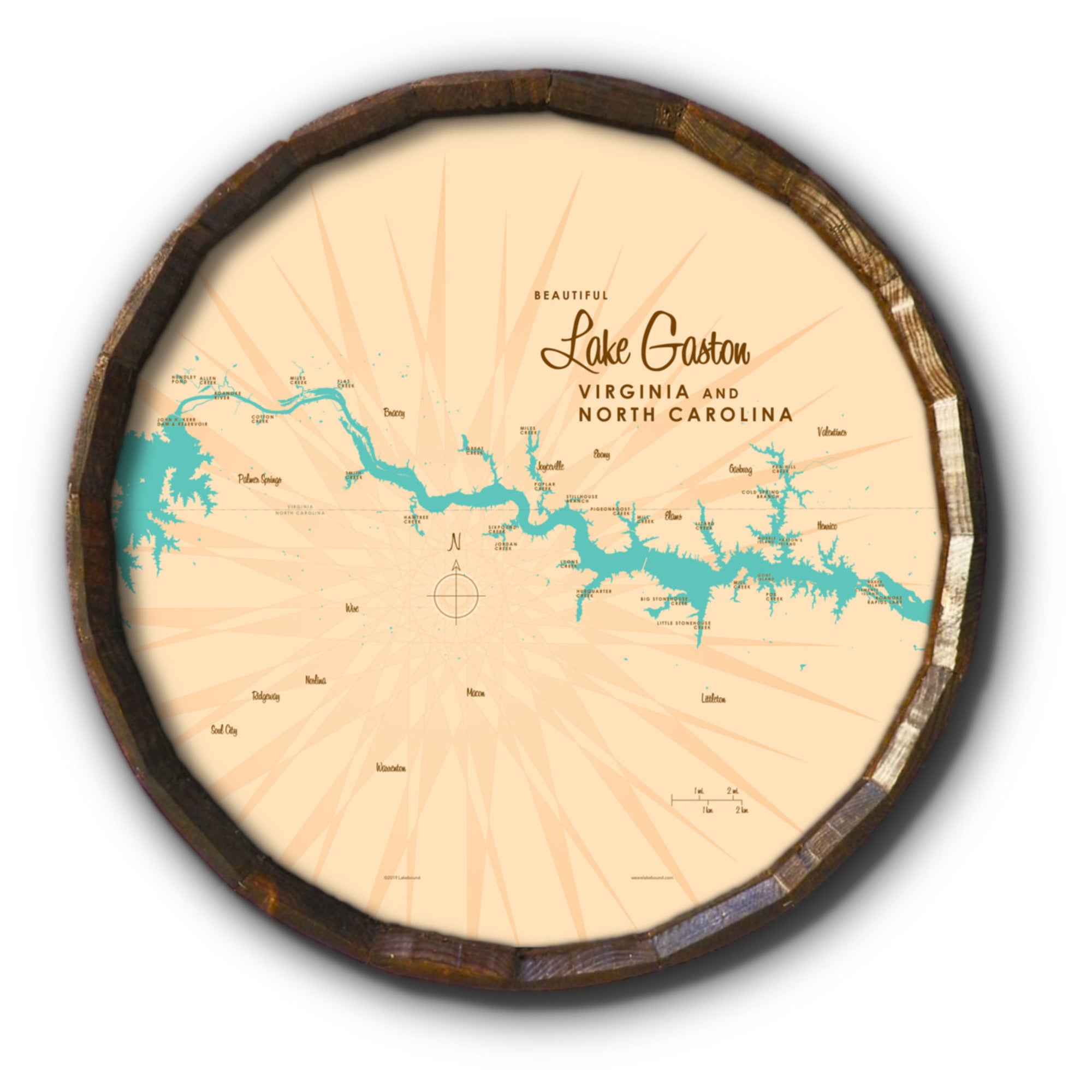 Lake Gaston VA North Carolina, Barrel End Map Art