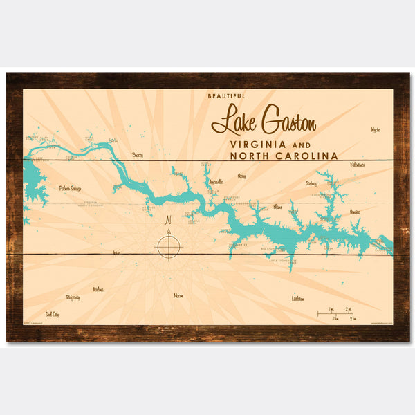 Lake Gaston VA North Carolina, Rustic Wood Sign Map Art