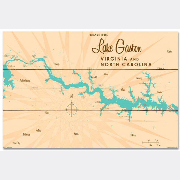 Lake Gaston VA North Carolina, Wood Sign Map Art