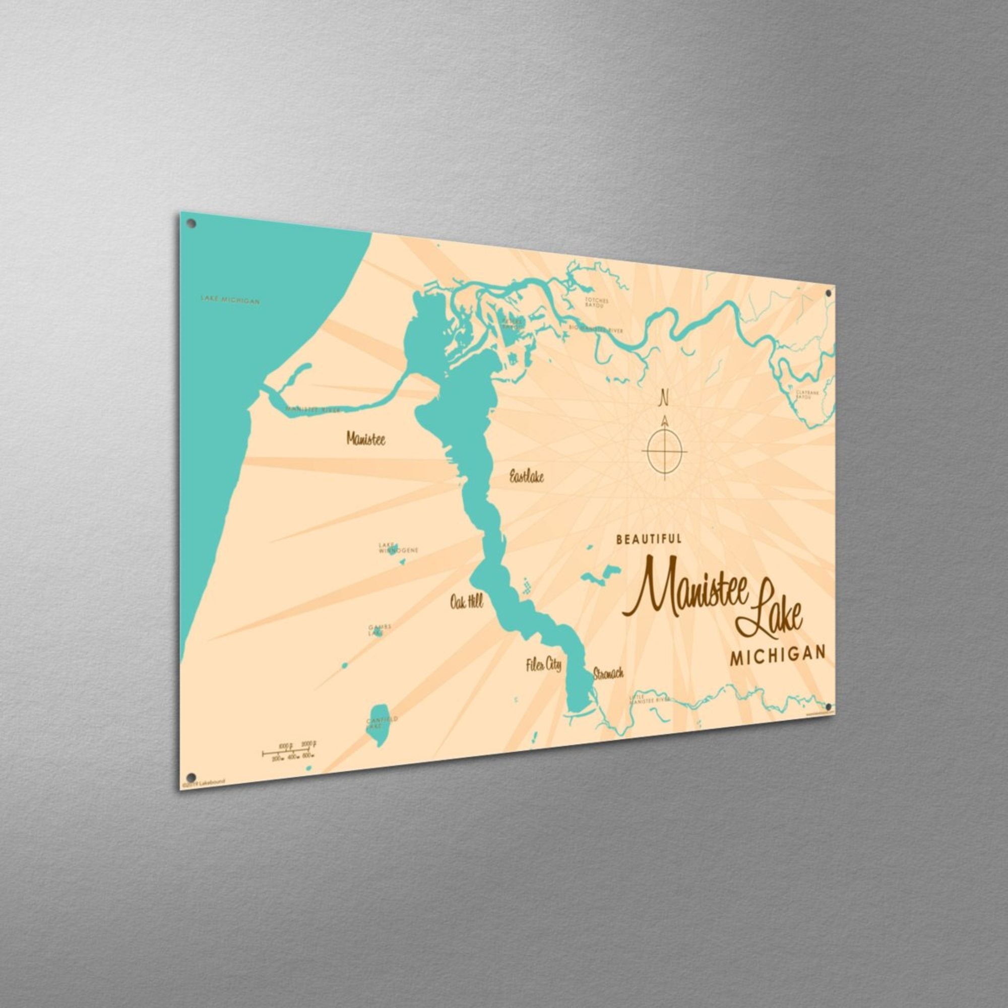 Manistee Lake Michigan, Metal Sign Map Art