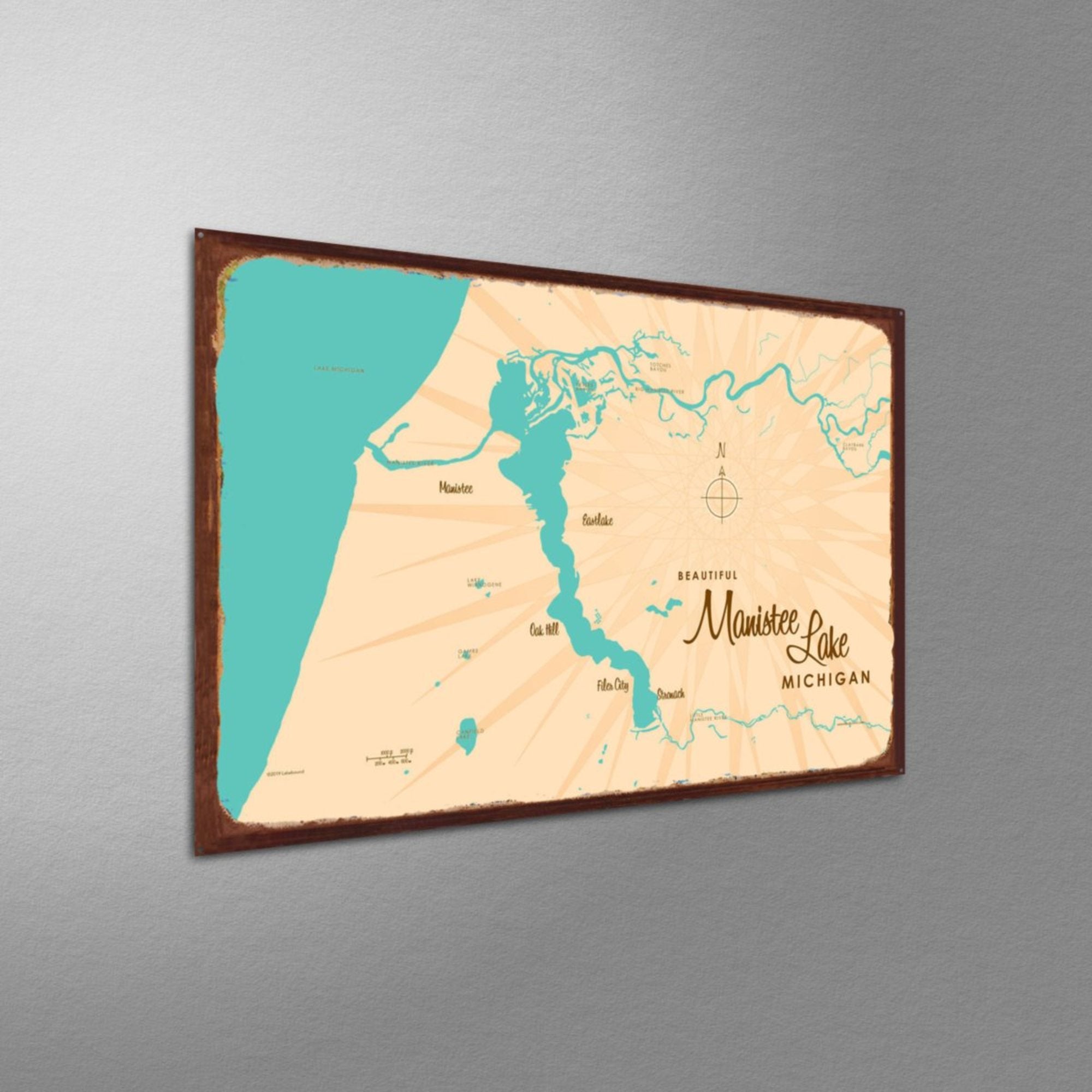 Manistee Lake Michigan, Rustic Metal Sign Map Art