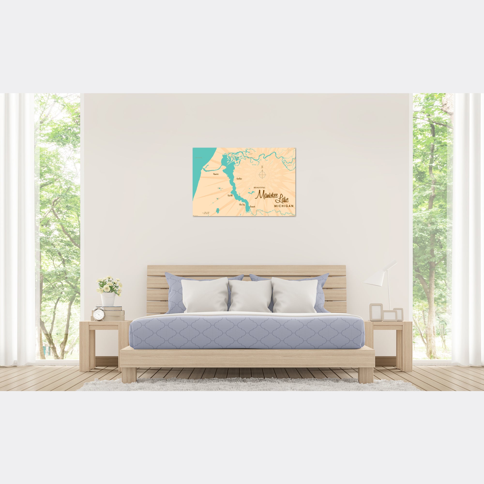 Manistee Lake Michigan, Metal Sign Map Art