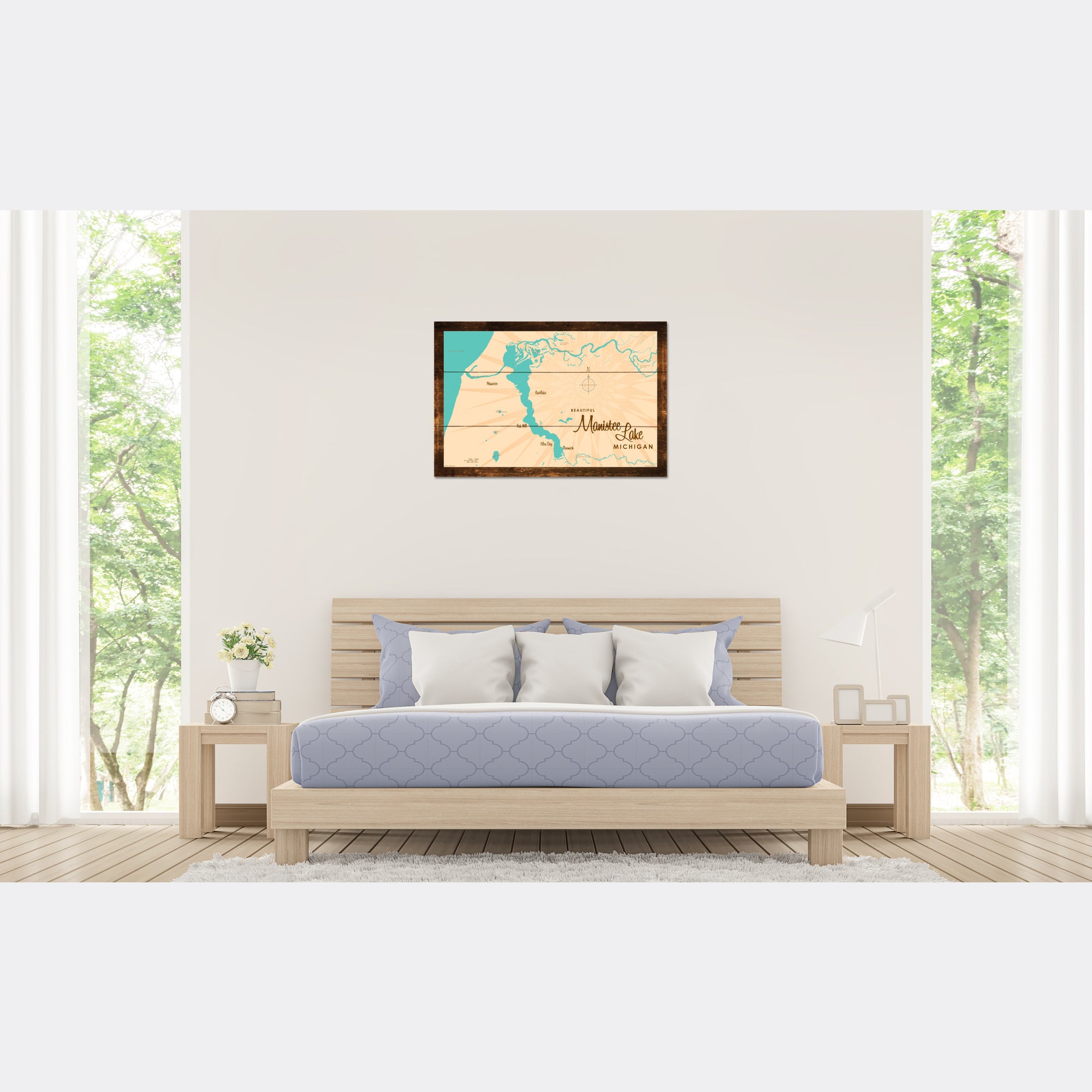 Manistee Lake Michigan, Rustic Wood Sign Map Art