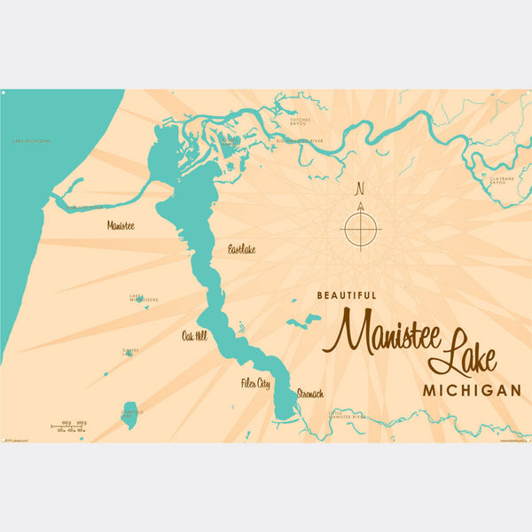 Manistee Lake Michigan, Metal Sign Map Art