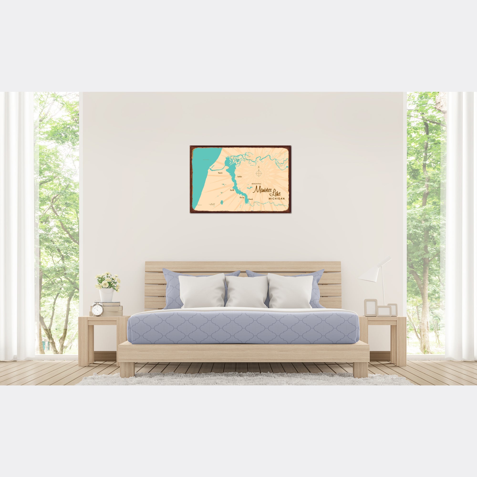 Manistee Lake Michigan, Rustic Metal Sign Map Art