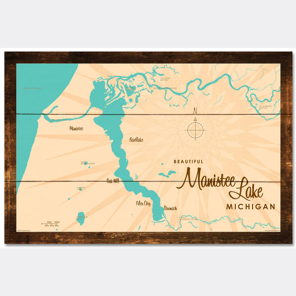 Manistee Lake Michigan, Rustic Wood Sign Map Art