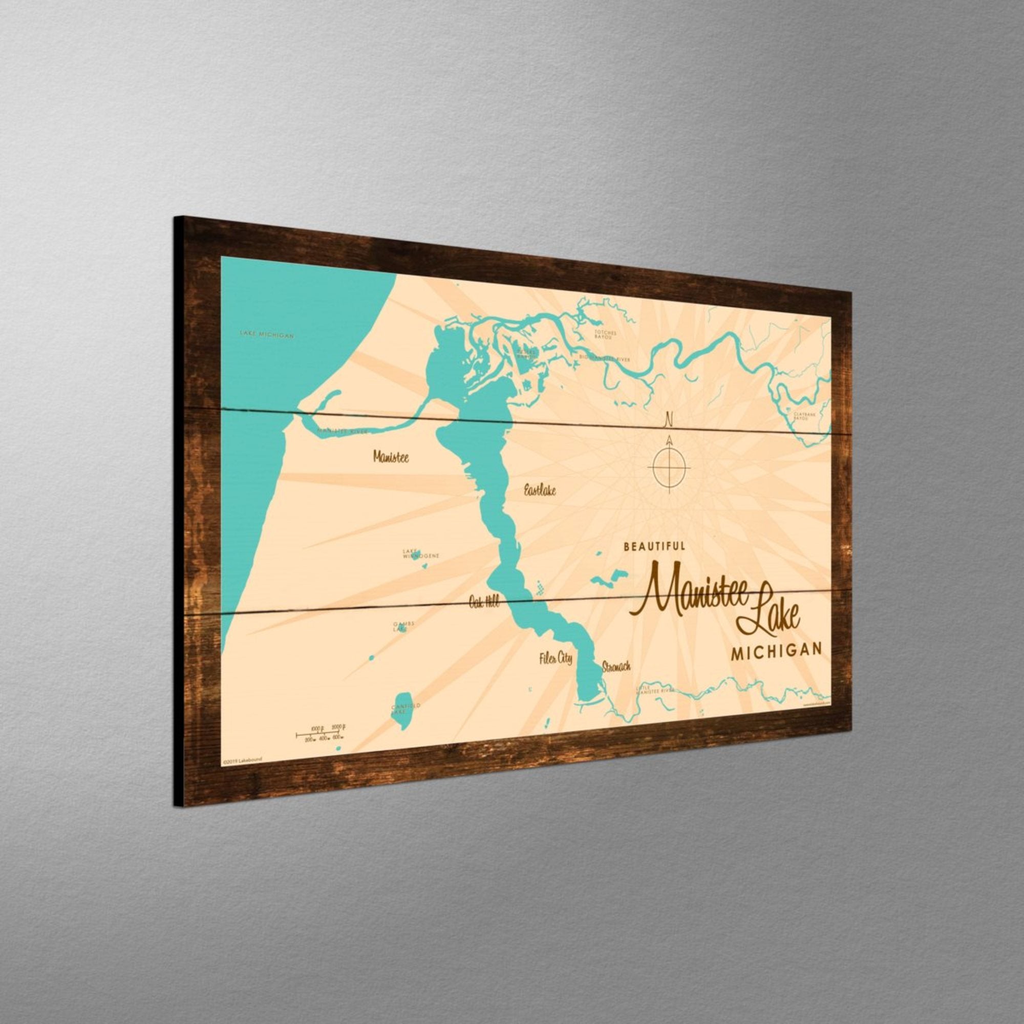 Manistee Lake Michigan, Rustic Wood Sign Map Art