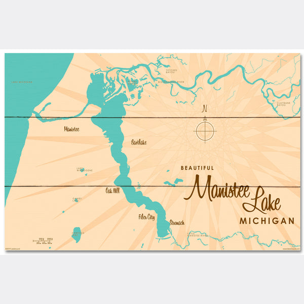 Manistee Lake Michigan, Wood Sign Map Art