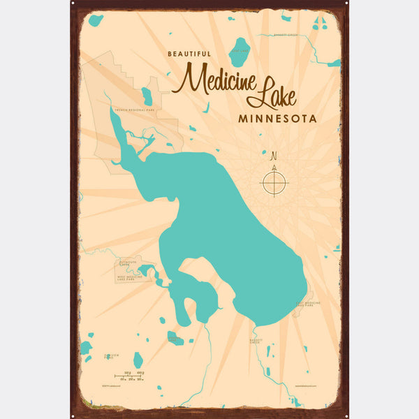 Medicine Lake Minnesota, Rustic Metal Sign Map Art