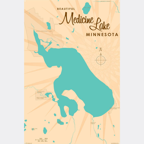 Medicine Lake Minnesota, Metal Sign Map Art