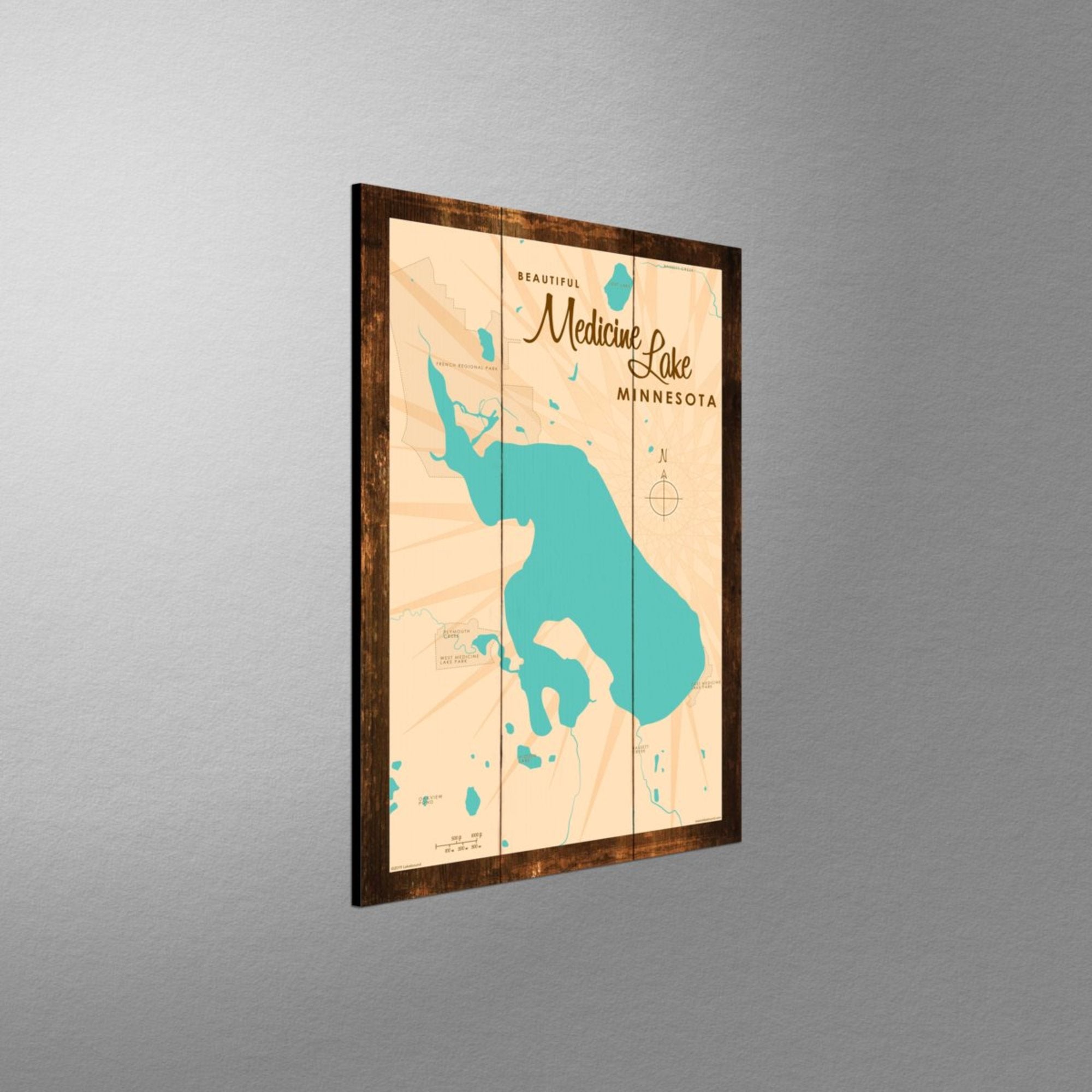 Medicine Lake Minnesota, Rustic Wood Sign Map Art