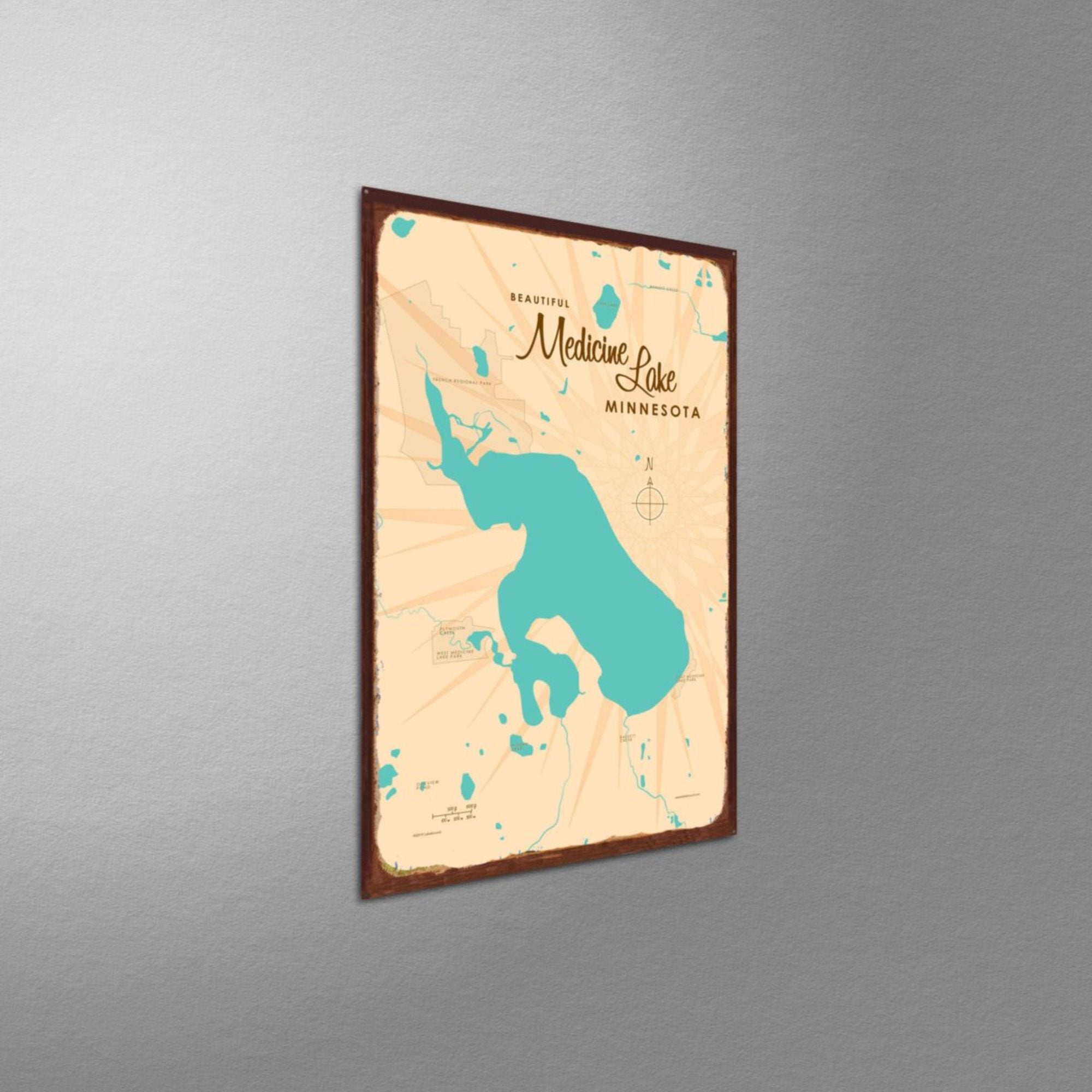 Medicine Lake Minnesota, Rustic Metal Sign Map Art