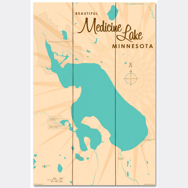 Medicine Lake Minnesota, Wood Sign Map Art