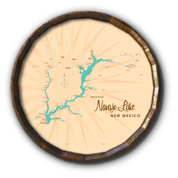 Navajo Lake New Mexico, Barrel End Map Art