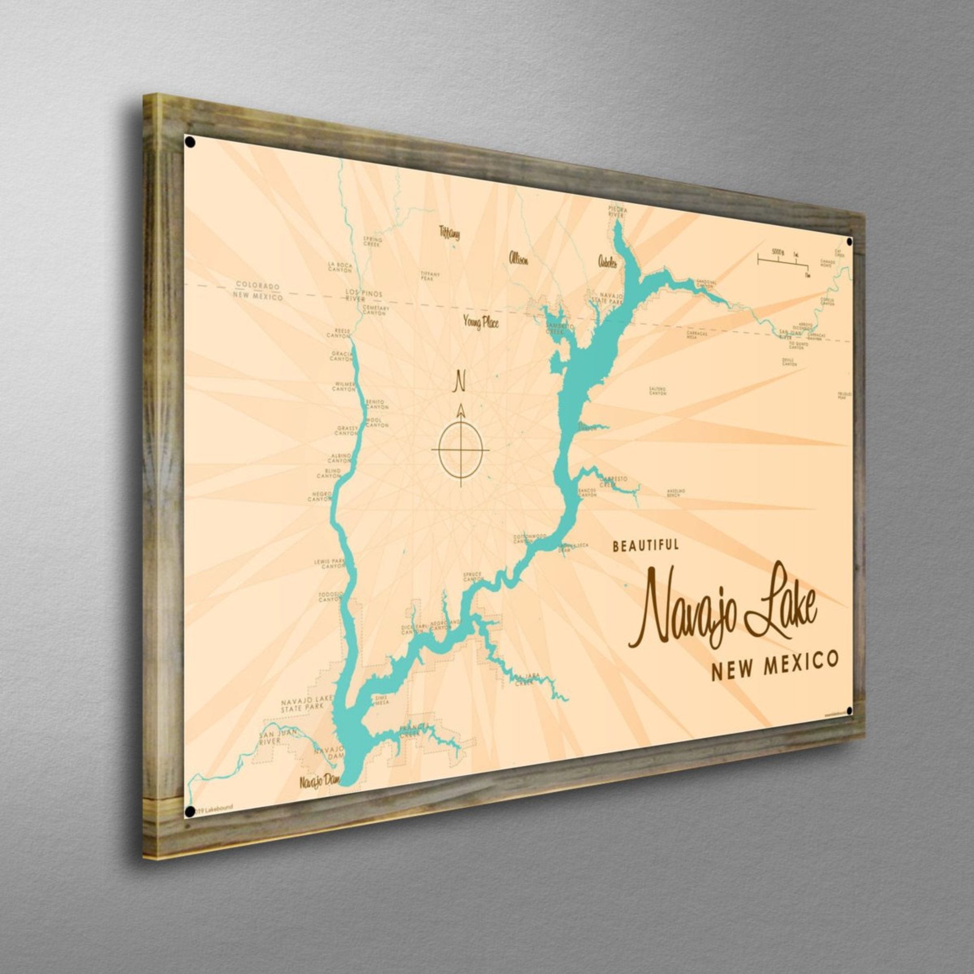 Navajo Lake New Mexico, Wood-Mounted Metal Sign Map Art