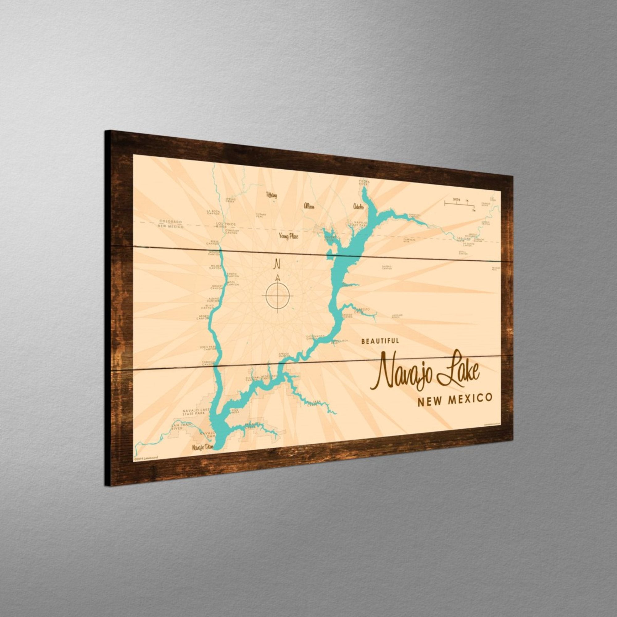 Navajo Lake New Mexico, Rustic Wood Sign Map Art