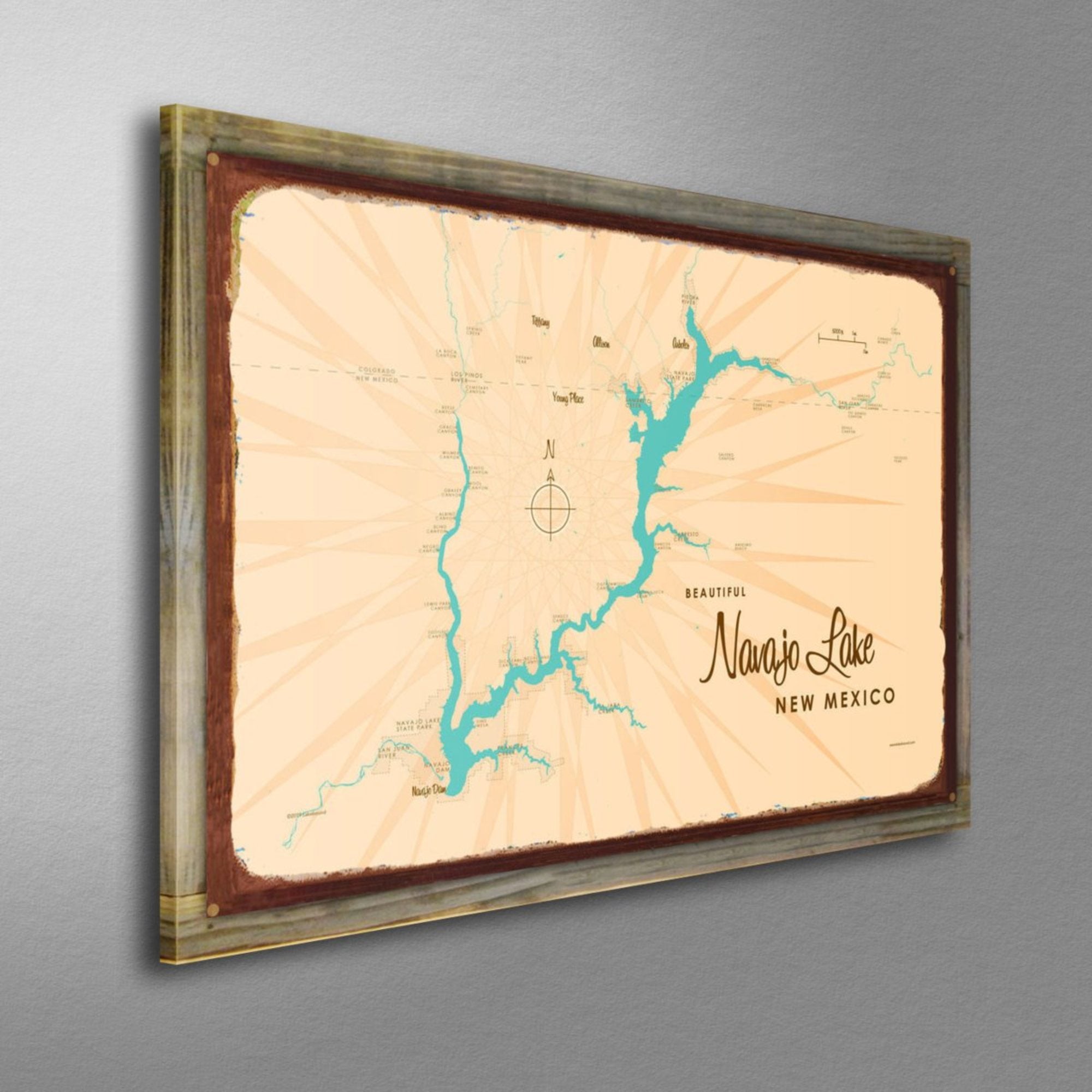 Navajo Lake New Mexico, Wood-Mounted Rustic Metal Sign Map Art