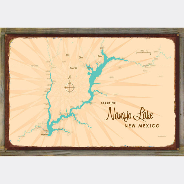 Navajo Lake New Mexico, Wood-Mounted Rustic Metal Sign Map Art