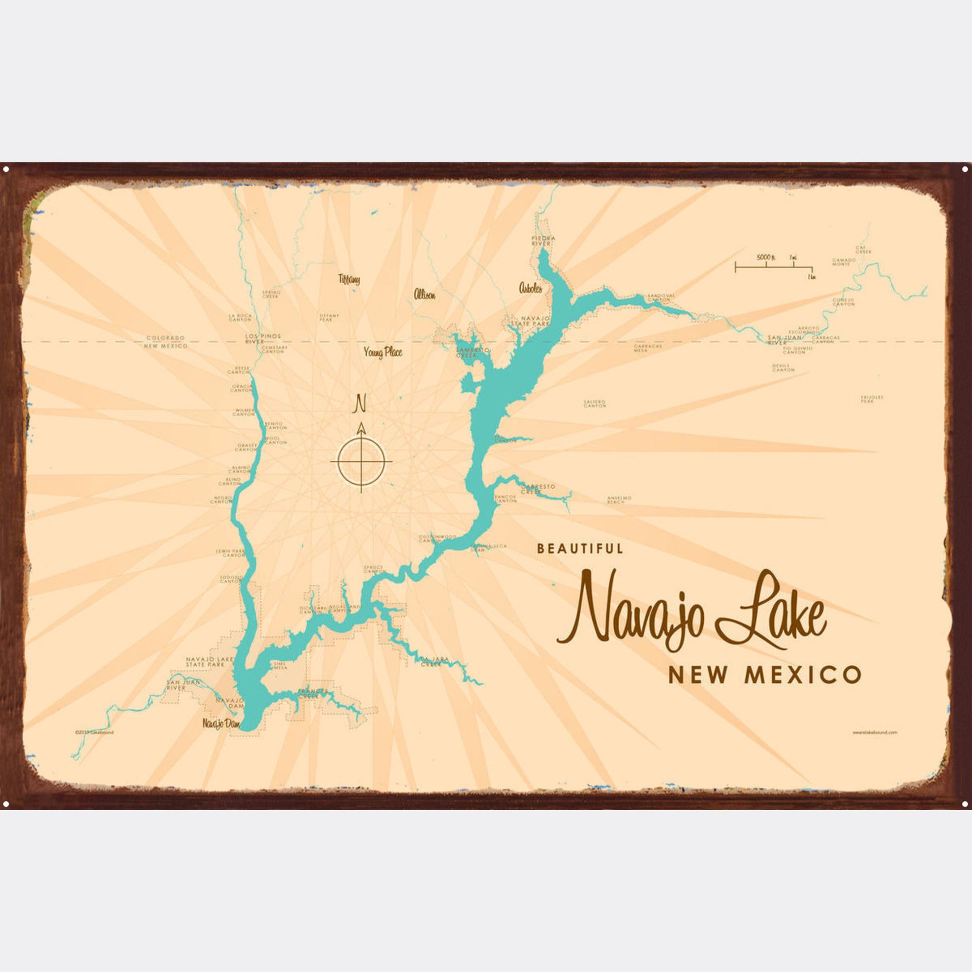 Navajo Lake New Mexico, Rustic Metal Sign Map Art