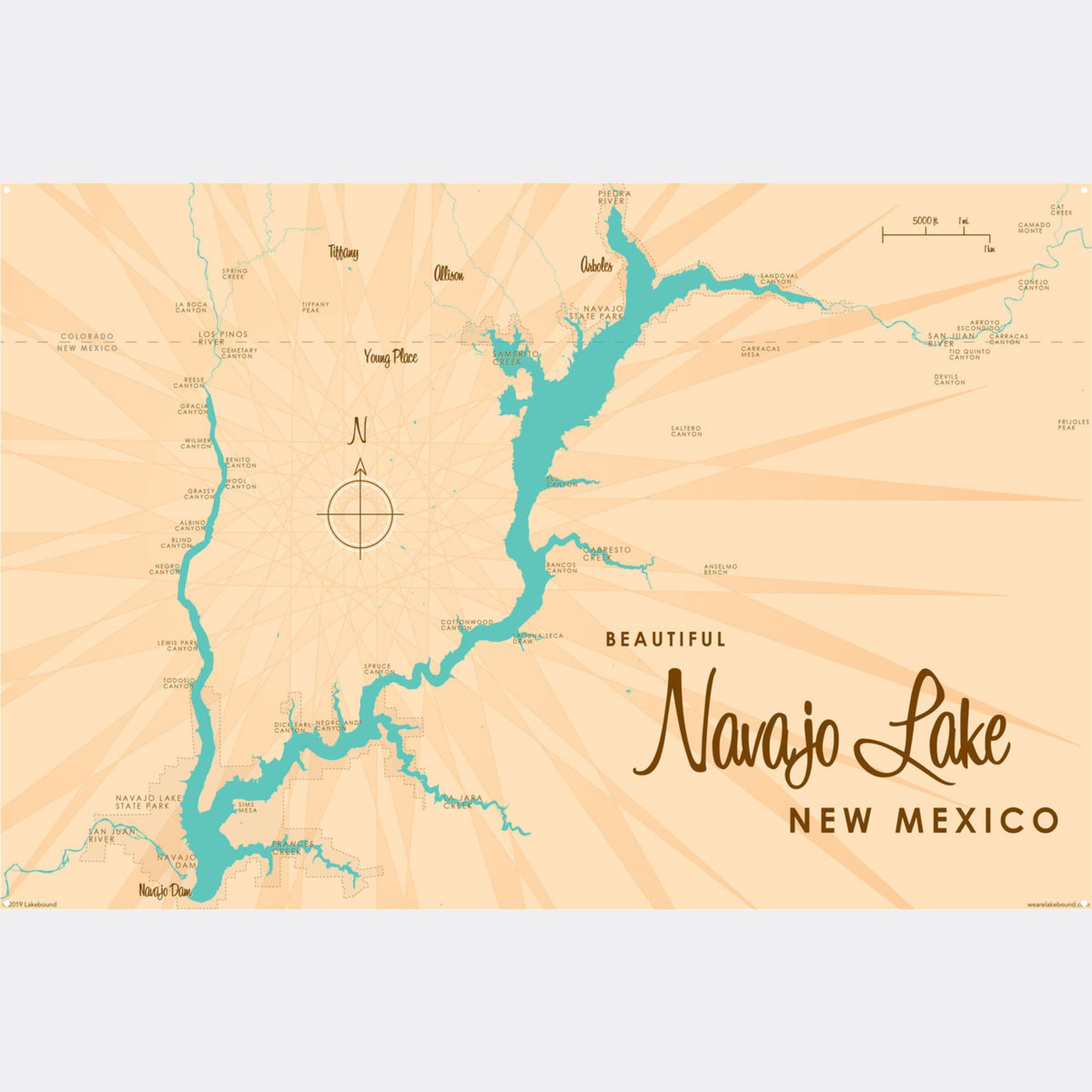Navajo Lake New Mexico, Metal Sign Map Art