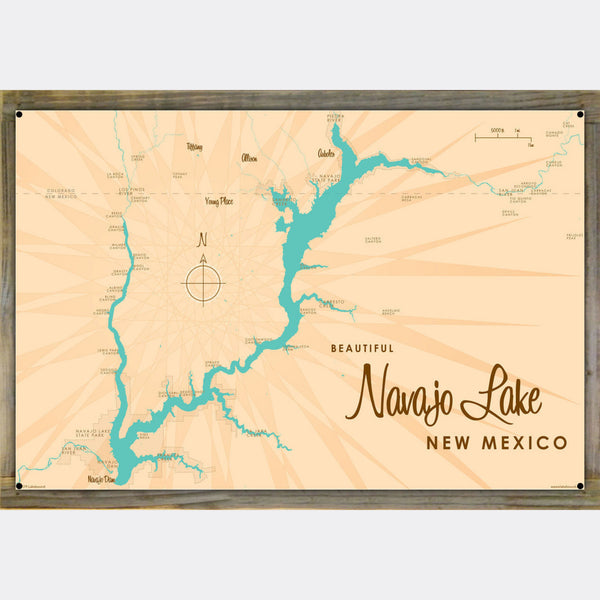 Navajo Lake New Mexico, Wood-Mounted Metal Sign Map Art