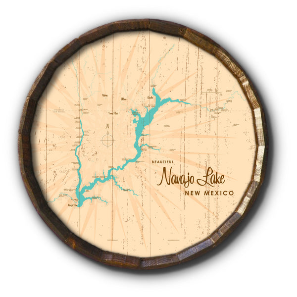 Navajo Lake New Mexico, Rustic Barrel End Map Art
