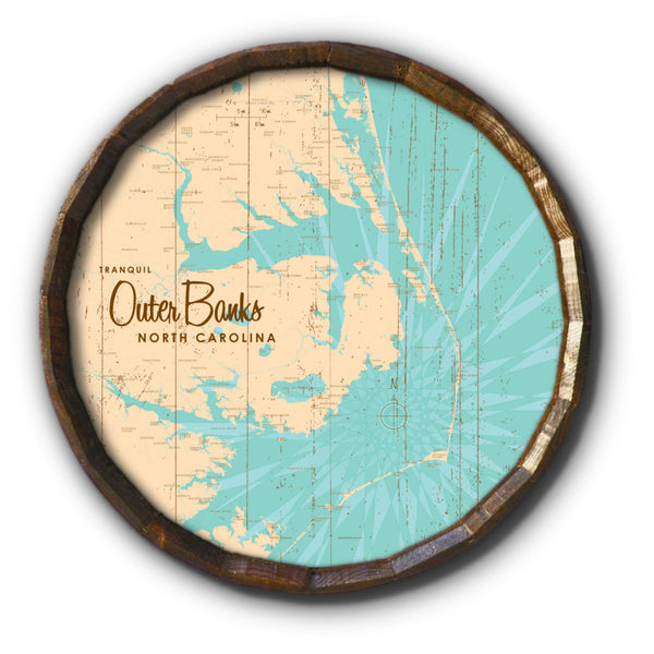 Outer Banks North Carolina, Rustic Barrel End Map Art