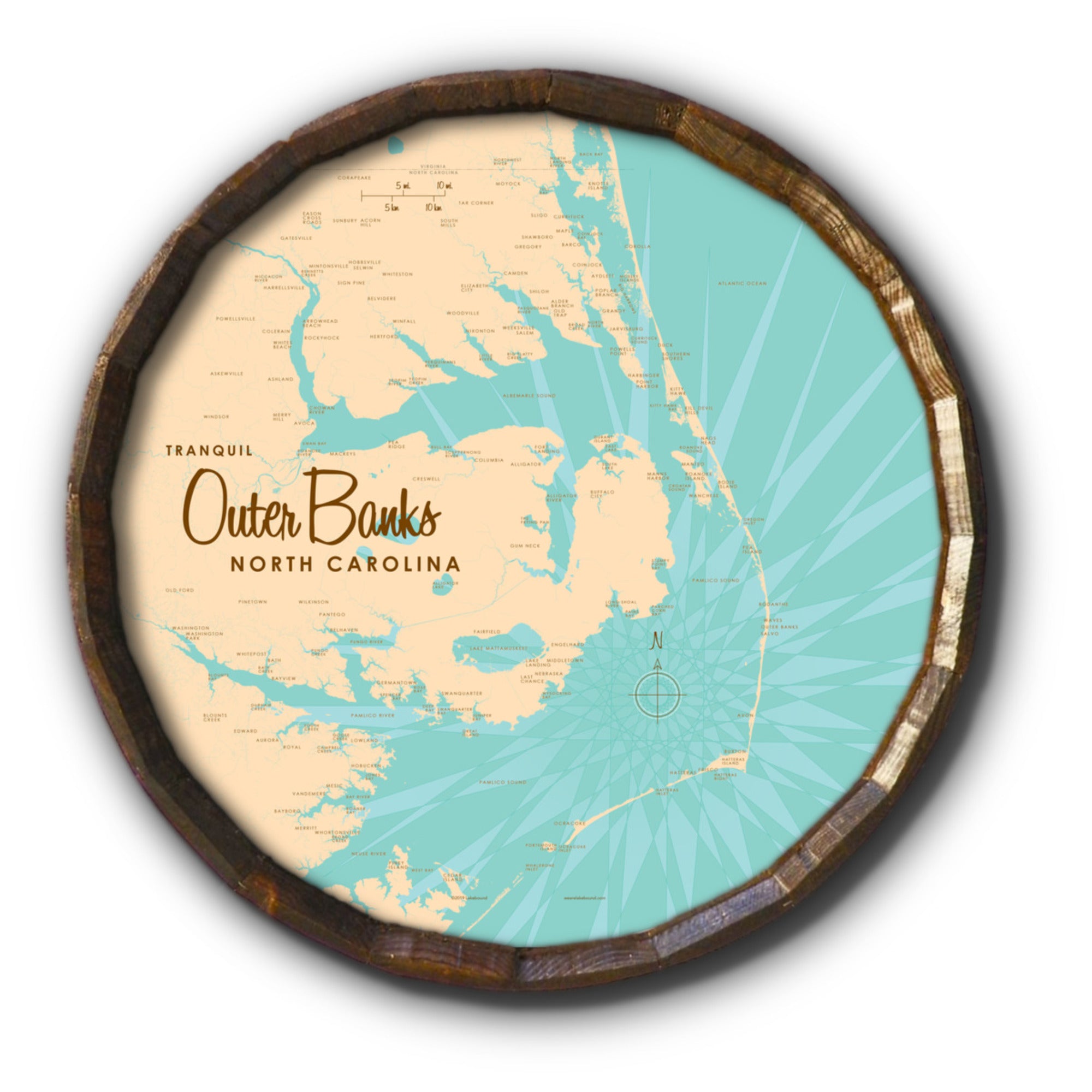 Outer Banks North Carolina, Barrel End Map Art