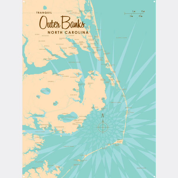 Outer Banks North Carolina, Metal Sign Map Art