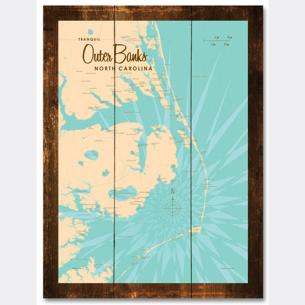 Outer Banks North Carolina, Rustic Wood Sign Map Art